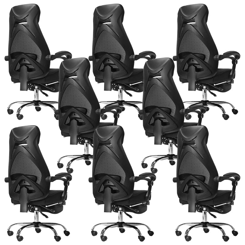 Padded Arms Office Chair Tilt Mechanism No Distressing Desk Chair with Wheels Black 8 Piece Set With Footrest Clearhalo 'furn' 'furn_office_chair' 'Furniture' 'Office Chairs' 'Office Furniture' 'office_chair' 7486517