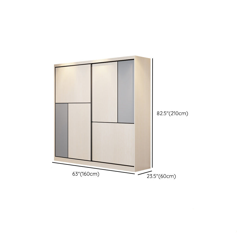 Coastal Style Wardrobe Cabinet Wooden Sliding Door Storage Cabinet