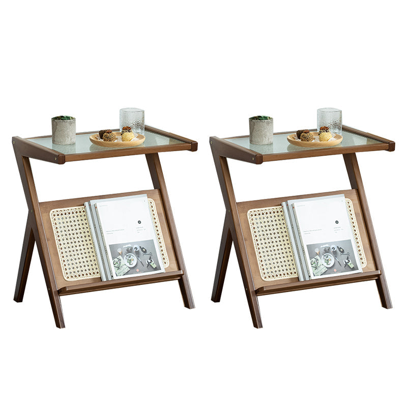 19.7" W Cross Legs End Table Rectangular Glass Side Table for Living Room Brown 2 Clearhalo 'Coffee & Accent Tables' 'End & Side Tables' 'end_side_tables' 'furn' 'furn_end_side_tables' 'Furniture' 'Living Room Furniture' 7488674