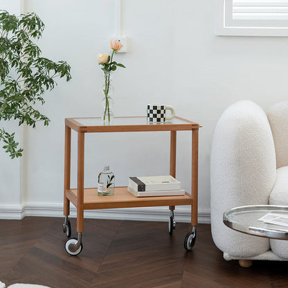 25.2" Wide Rectangular Glass End Slide Table Brown Cherry Side Table with Storage 1 Clearhalo 'Coffee & Accent Tables' 'End & Side Tables' 'end_side_tables' 'furn' 'furn_end_side_tables' 'Furniture' 'Living Room Furniture' 7488849
