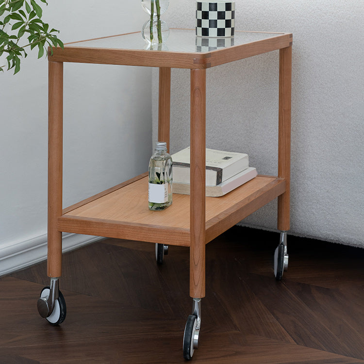 25.2" Wide Rectangular Glass End Slide Table Brown Cherry Side Table with Storage Clearhalo 'Coffee & Accent Tables' 'End & Side Tables' 'end_side_tables' 'furn' 'furn_end_side_tables' 'Furniture' 'Living Room Furniture' 7488852