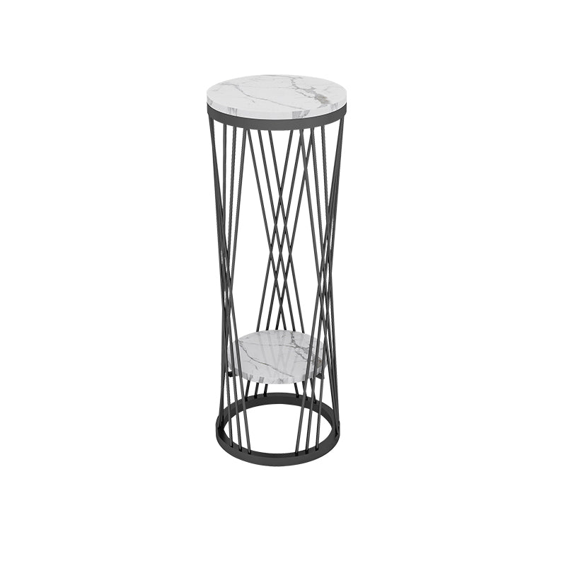 Glam Marble Round Side Table Dia 11.8" Metal Frame End Table with Storage Shelf 12"L x 12"W x 35"H Black 1 Clearhalo 'Coffee & Accent Tables' 'End & Side Tables' 'end_side_tables' 'furn' 'furn_end_side_tables' 'Furniture' 'Living Room Furniture' 7488950