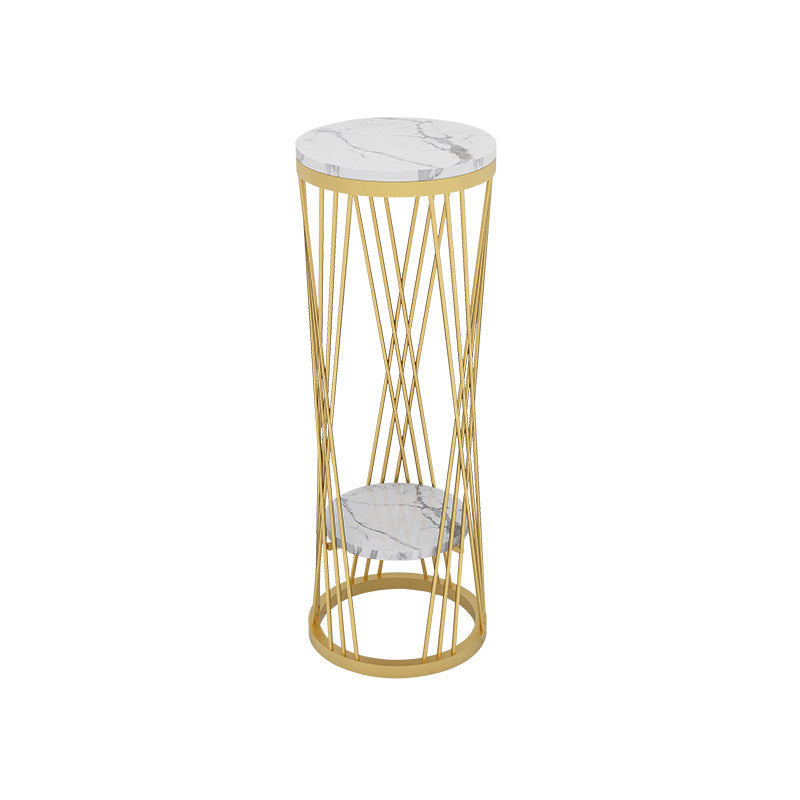 Glam Marble Round Side Table Dia 11.8" Metal Frame End Table with Storage Shelf Clearhalo 'Coffee & Accent Tables' 'End & Side Tables' 'end_side_tables' 'furn' 'furn_end_side_tables' 'Furniture' 'Living Room Furniture' 7488951