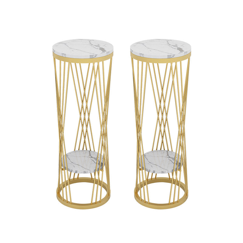 Glam Marble Round Side Table Dia 11.8" Metal Frame End Table with Storage Shelf 12"L x 12"W x 35"H Gold 2 Clearhalo 'Coffee & Accent Tables' 'End & Side Tables' 'end_side_tables' 'furn' 'furn_end_side_tables' 'Furniture' 'Living Room Furniture' 7488956