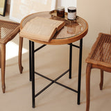 Dia 19.7" Cross Legs End Table Distressed Wood Side Table with Engraved Design Clearhalo 'Coffee & Accent Tables' 'End & Side Tables' 'end_side_tables' 'furn' 'furn_end_side_tables' 'Furniture' 'Living Room Furniture' 7488962