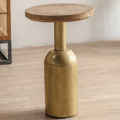 French Country Round Wood Side Table Distressed Wood & Metal Pedestal End Table 16"L x 16"W x 25.5"H 1 Clearhalo 'Coffee & Accent Tables' 'End & Side Tables' 'end_side_tables' 'furn' 'furn_end_side_tables' 'Furniture' 'Living Room Furniture' 7488978