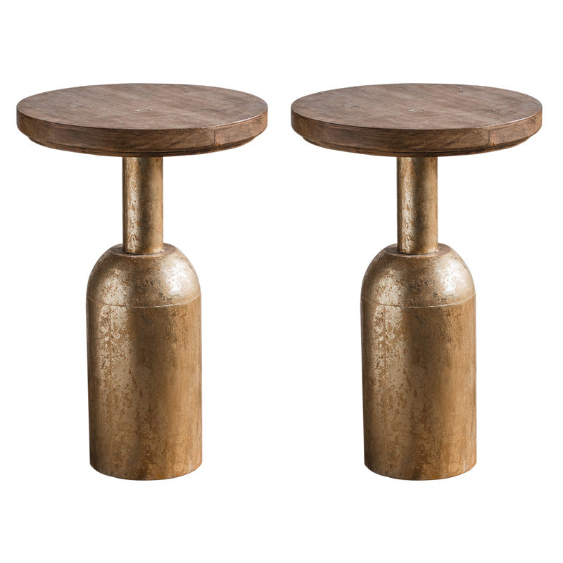 French Country Round Wood Side Table Distressed Wood & Metal Pedestal End Table 16"L x 16"W x 25.5"H 2 Clearhalo 'Coffee & Accent Tables' 'End & Side Tables' 'end_side_tables' 'furn' 'furn_end_side_tables' 'Furniture' 'Living Room Furniture' 7488979