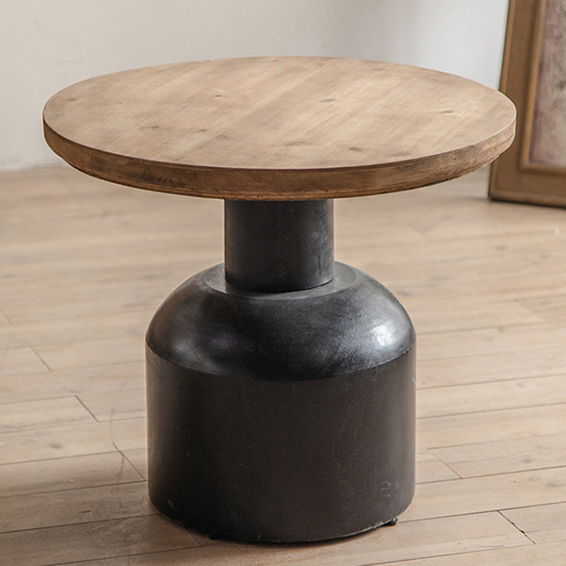 French Country Round Wood Side Table Distressed Wood & Metal Pedestal End Table 23.6"L x 23.6"W x 20"H 1 Clearhalo 'Coffee & Accent Tables' 'End & Side Tables' 'end_side_tables' 'furn' 'furn_end_side_tables' 'Furniture' 'Living Room Furniture' 7488981