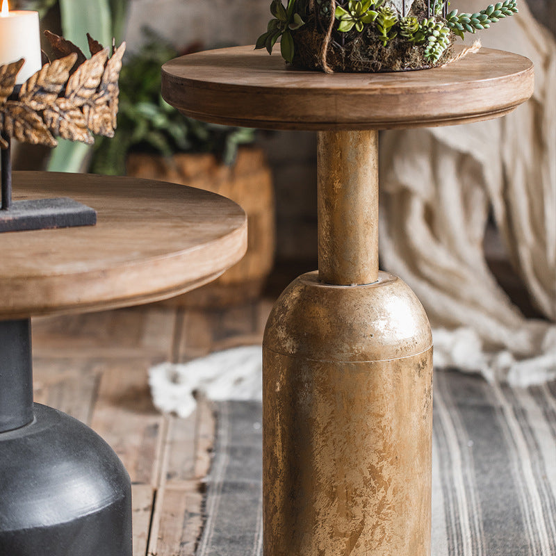 French Country Round Wood Side Table Distressed Wood & Metal Pedestal End Table Clearhalo 'Coffee & Accent Tables' 'End & Side Tables' 'end_side_tables' 'furn' 'furn_end_side_tables' 'Furniture' 'Living Room Furniture' 7488987