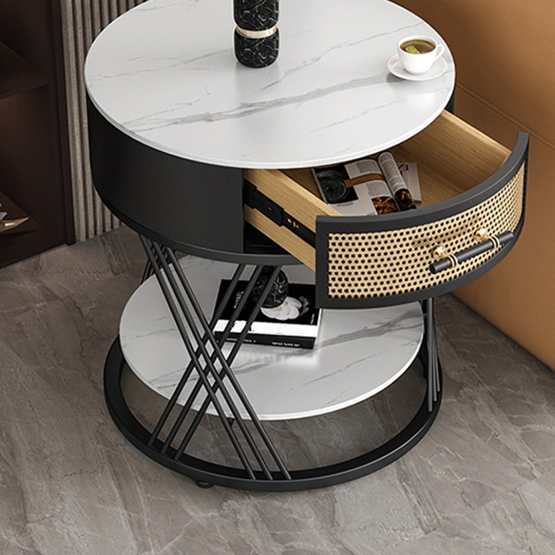 Drawer Side Accent Table Stone Top Metal Frame End Table with Shelf Clearhalo 'Coffee & Accent Tables' 'End & Side Tables' 'end_side_tables' 'furn' 'furn_end_side_tables' 'Furniture' 'Living Room Furniture' 7491292