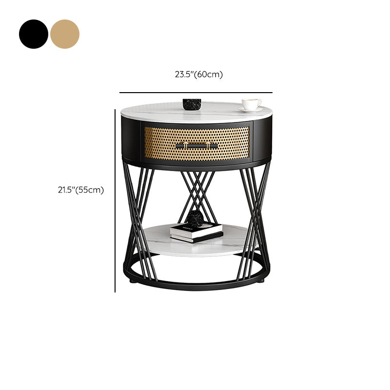 Drawer Side Accent Table Stone Top Metal Frame End Table with Shelf Clearhalo 'Coffee & Accent Tables' 'End & Side Tables' 'end_side_tables' 'furn' 'furn_end_side_tables' 'Furniture' 'Living Room Furniture' 7491295