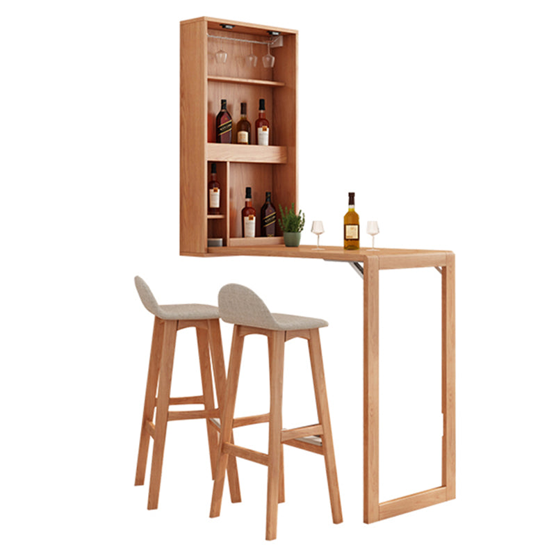 Folding Counter Height Pub Set 1/2/3 Pcs Wood Frame Bar Table and Stools Table & Chair(s) Wood 3 Piece Set Clearhalo 'Bar Furniture' 'furn' 'furn_home_bar_bar_sets' 'Furniture' 'Home Bars & Bar Sets' 'home_bar_bar_sets' 'Kitchen & Dining Furniture' 7491455
