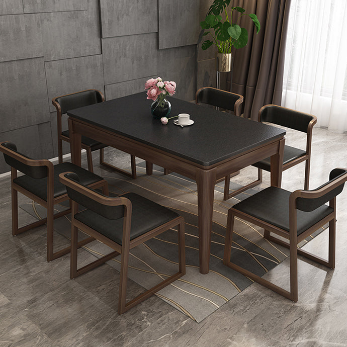 Rectangle Stone Top Dining Table Solid Wood 4 Legs Dining Table for Dining Room Clearhalo 'Dining Tables & Seating' 'Dining Tables' 'dining_table' 'furn' 'furn_dining_table' 'Furniture' 'Kitchen & Dining Furniture' 7491828