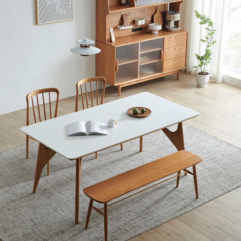 Table à manger rectangulaire avec cadre en bois massif et 4 pieds