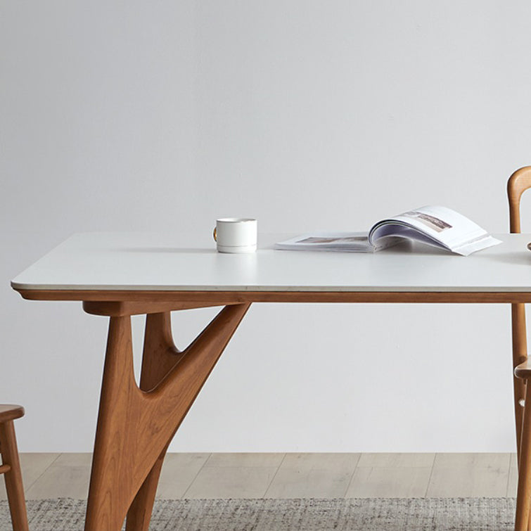Table à manger rectangulaire avec cadre en bois massif et 4 pieds