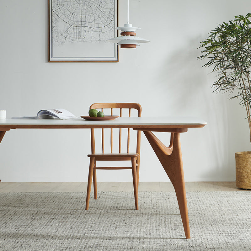 Table à manger rectangulaire avec cadre en bois massif et 4 pieds