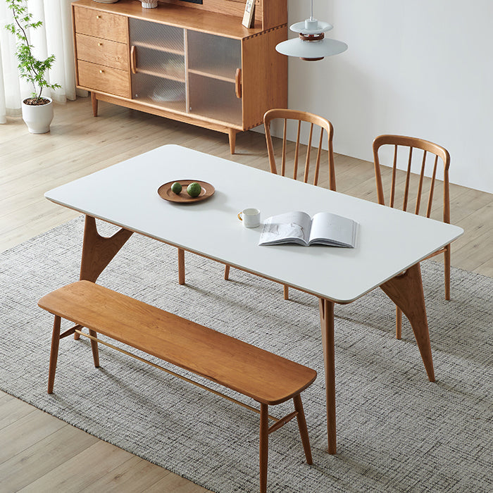 Table à manger rectangulaire avec cadre en bois massif et 4 pieds