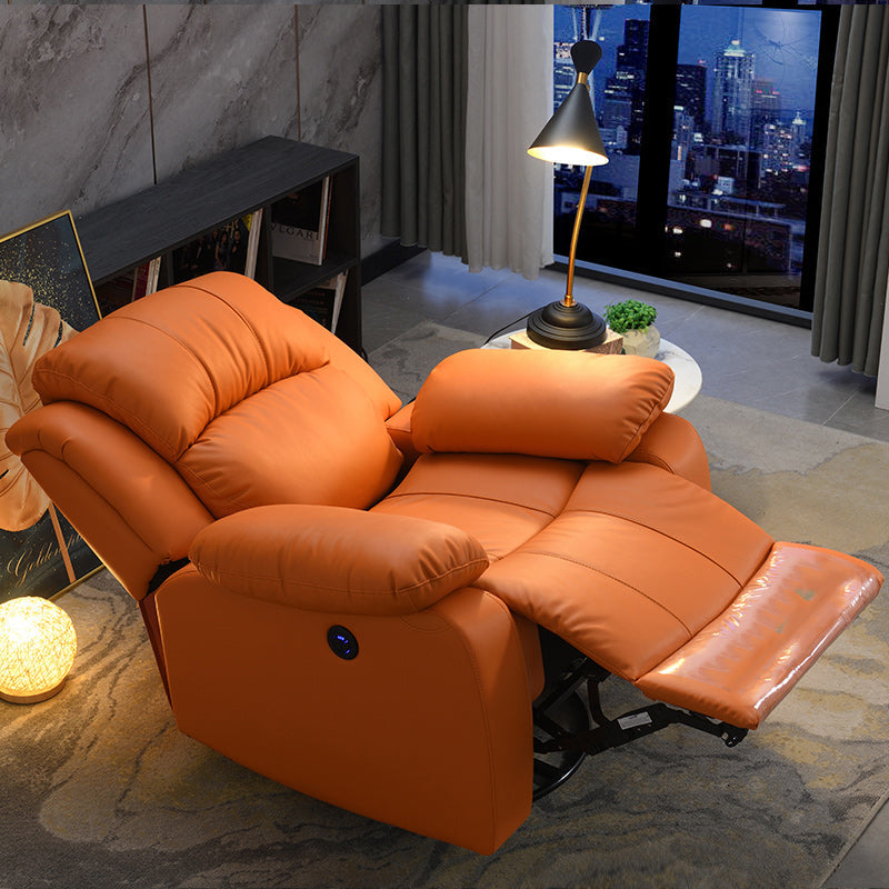 Contemporary Home Theater Recliner Metal Solid Color Indoor No Motion Reclining Orange Clearhalo 'Chairs & Seating' 'furn' 'furn_recliners' 'Furniture' 'Living Room Furniture' 'Recliners' 7493232