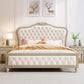 Victorian Standard Bed Upholstered Headboard White Tufted Panel Bed