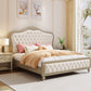 Victorian Standard Bed Upholstered Headboard White Tufted Panel Bed