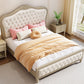 Victorian Standard Bed Upholstered Headboard White Tufted Panel Bed