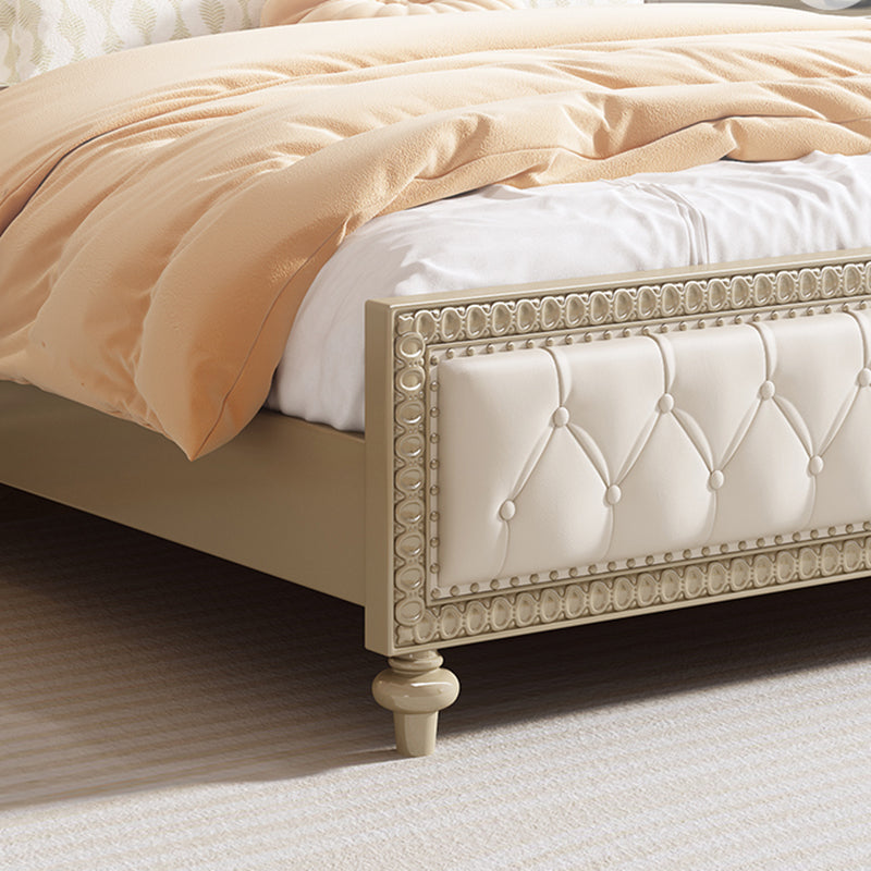 Victorian Standard Bed Upholstered Headboard White Tufted Panel Bed
