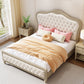 Victorian Standard Bed Upholstered Headboard White Tufted Panel Bed