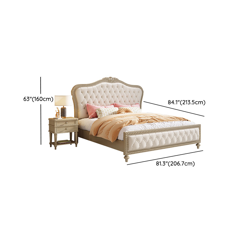 Victorian Standard Bed Upholstered Headboard White Tufted Panel Bed