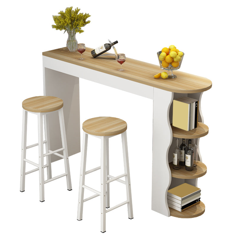Bartafelset met dubbel voetstuk, 1/3-delige bartafel met houten frame en krukken zonder rugleuning