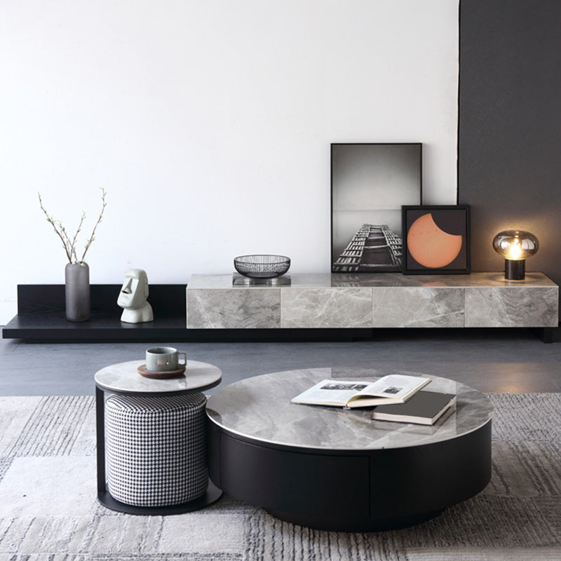 Stone Media Console Contemporary TV Media Console with 4 Drawers Clearhalo 'furn' 'furn_tv_stands_entertainment_centers' 'Furniture' 'Living Room Furniture' 'TV Stands & Entertainment Centers' 'TV Stands & Media Storage Furniture' 'tv_stands_entertainment_centers' 7496157