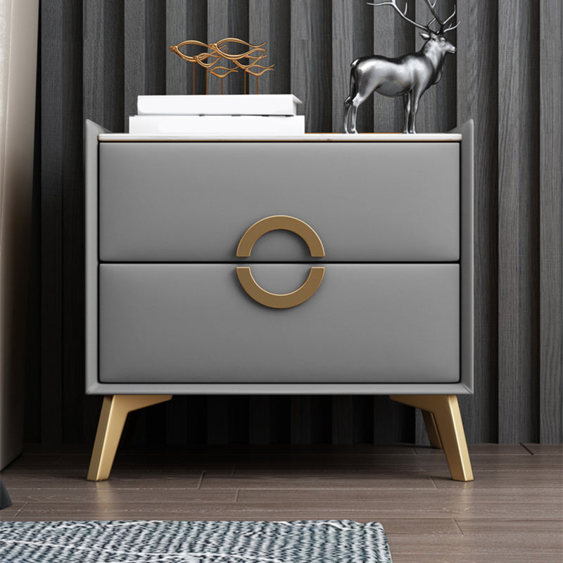Classic Glam Accent Table Nightstand Stone Nightstand with 2 Drawers 18"L x 18"W x 18.5"H Light Gray 1 Piece Clearhalo 'Bedroom Furniture' 'furn' 'furn_night_stand' 'Furniture' 'night_stand' 'Nightstands' 7496294
