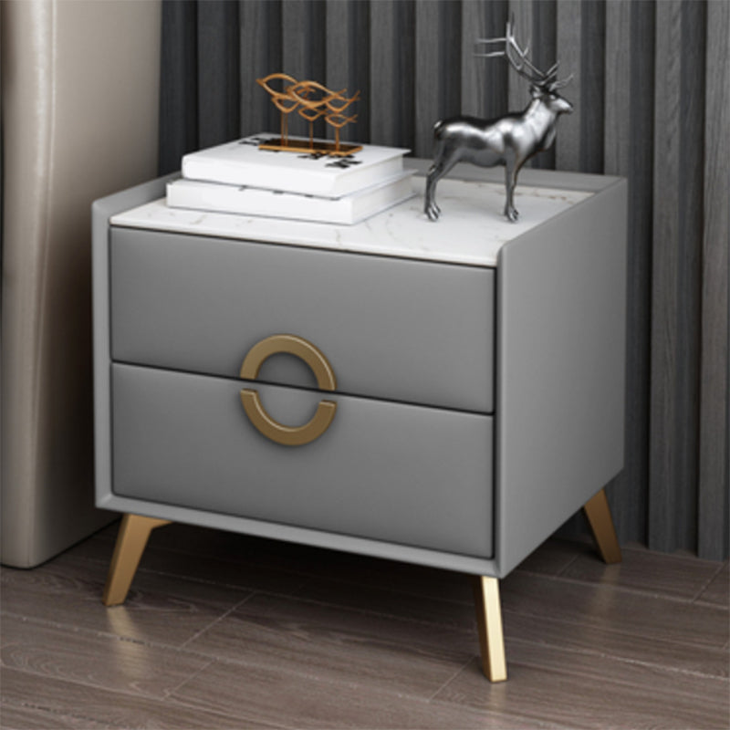 Classic Glam Accent Table Nightstand Stone Nightstand with 2 Drawers 20"L x 18"W x 18.5"H Light Gray 1 Piece Clearhalo 'Bedroom Furniture' 'furn' 'furn_night_stand' 'Furniture' 'night_stand' 'Nightstands' 7496297