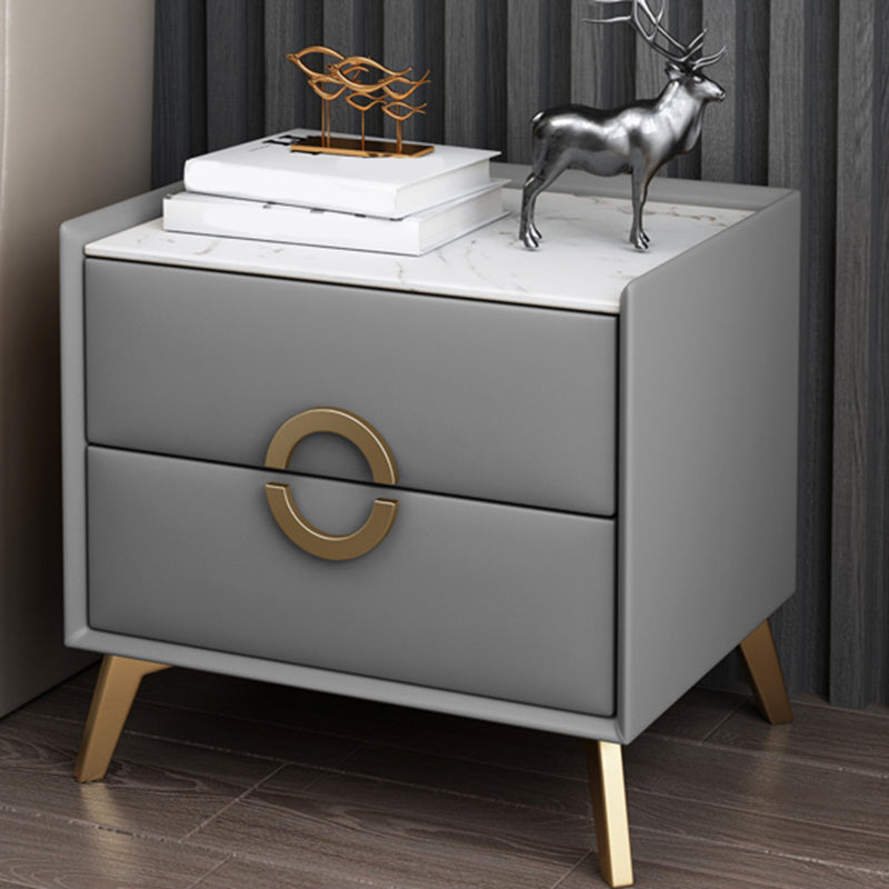 Classic Glam Accent Table Nightstand Stone Nightstand with 2 Drawers 16"L x 18"W x 19"H Light Gray 1 Piece Clearhalo 'Bedroom Furniture' 'furn' 'furn_night_stand' 'Furniture' 'night_stand' 'Nightstands' 7496300