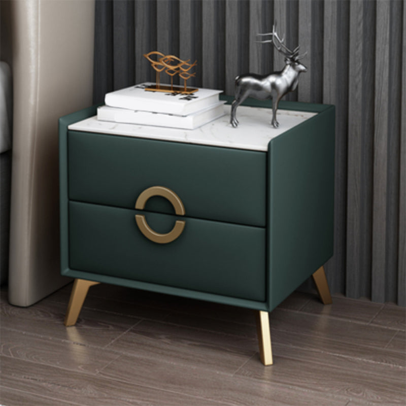 Classic Glam Accent Table Nightstand Stone Nightstand with 2 Drawers Blackish Green 1 Piece Clearhalo 'Bedroom Furniture' 'furn' 'furn_night_stand' 'Furniture' 'night_stand' 'Nightstands' 7496301