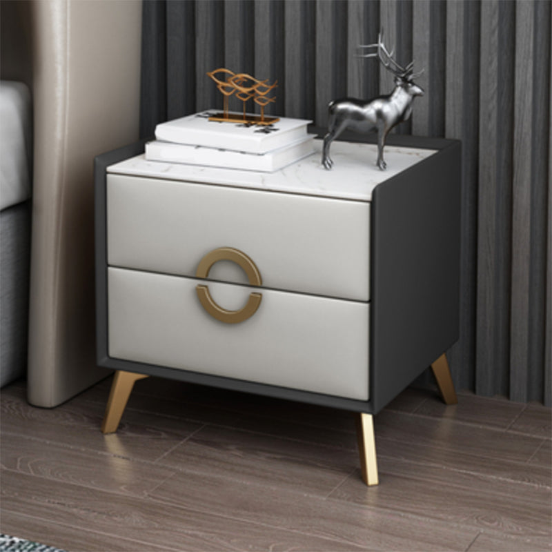 Classic Glam Accent Table Nightstand Stone Nightstand with 2 Drawers Dark Gray Beige 1 Piece Clearhalo 'Bedroom Furniture' 'furn' 'furn_night_stand' 'Furniture' 'night_stand' 'Nightstands' 7496302
