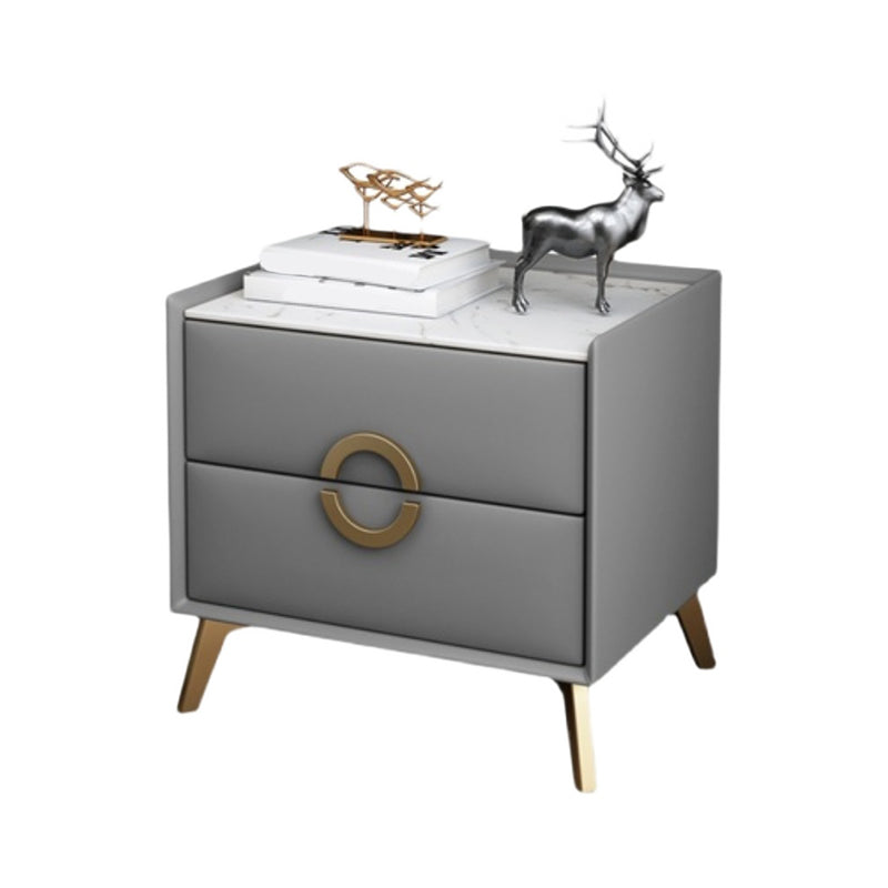 Classic Glam Accent Table Nightstand Stone Nightstand with 2 Drawers Clearhalo 'Bedroom Furniture' 'furn' 'furn_night_stand' 'Furniture' 'night_stand' 'Nightstands' 7496303