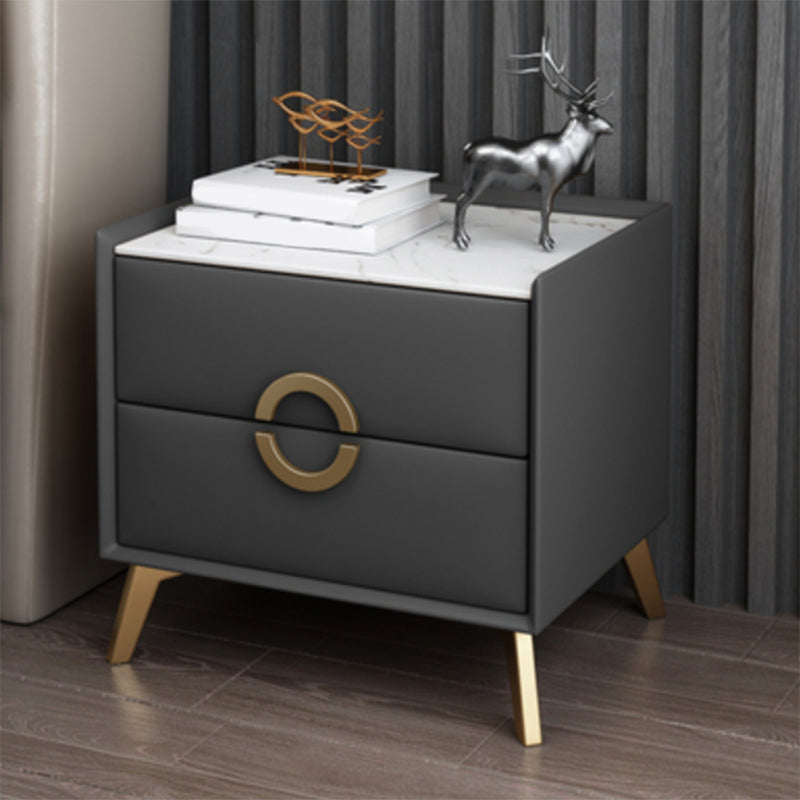Classic Glam Accent Table Nightstand Stone Nightstand with 2 Drawers Dark Gray 1 Piece Clearhalo 'Bedroom Furniture' 'furn' 'furn_night_stand' 'Furniture' 'night_stand' 'Nightstands' 7496306