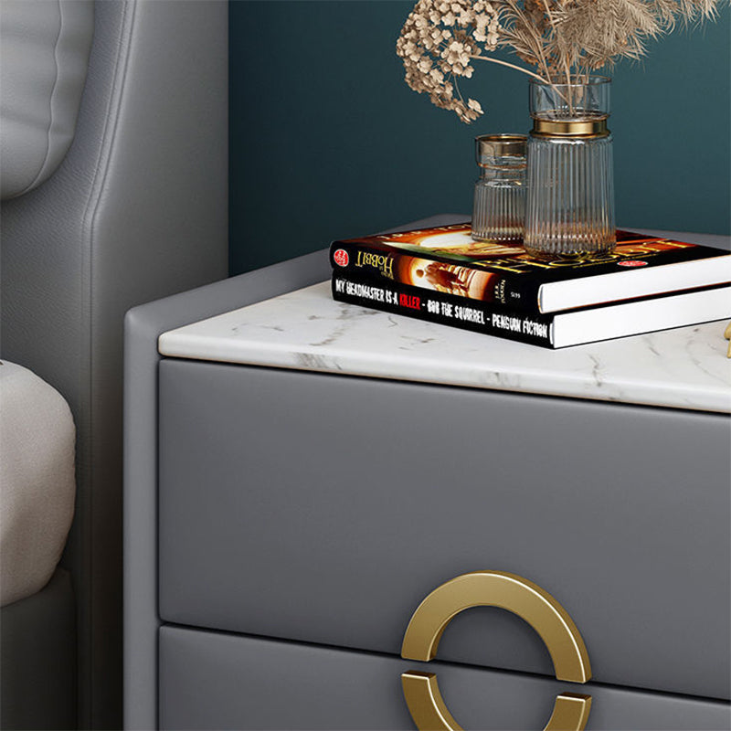 Classic Glam Accent Table Nightstand Stone Nightstand with 2 Drawers Clearhalo 'Bedroom Furniture' 'furn' 'furn_night_stand' 'Furniture' 'night_stand' 'Nightstands' 7496307