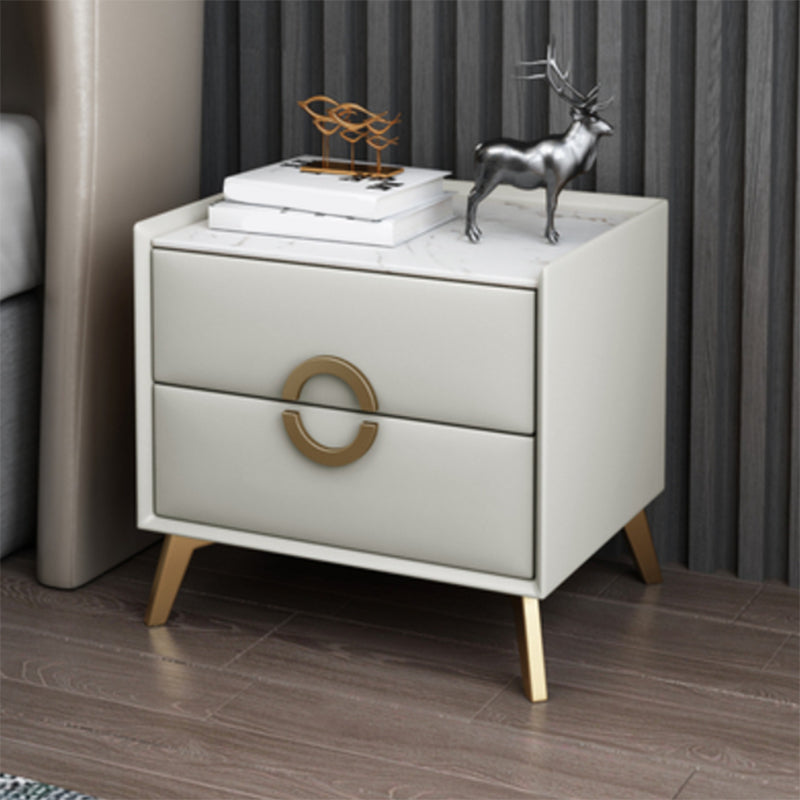 Classic Glam Accent Table Nightstand Stone Nightstand with 2 Drawers Off-White 1 Piece Clearhalo 'Bedroom Furniture' 'furn' 'furn_night_stand' 'Furniture' 'night_stand' 'Nightstands' 7496309