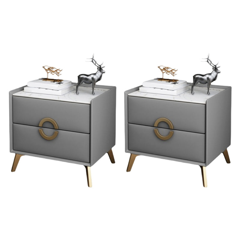 Classic Glam Accent Table Nightstand Stone Nightstand with 2 Drawers Light Gray 2 Piece Set Clearhalo 'Bedroom Furniture' 'furn' 'furn_night_stand' 'Furniture' 'night_stand' 'Nightstands' 7496312