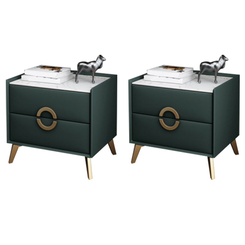 Classic Glam Accent Table Nightstand Stone Nightstand with 2 Drawers Blackish Green 2 Piece Set Clearhalo 'Bedroom Furniture' 'furn' 'furn_night_stand' 'Furniture' 'night_stand' 'Nightstands' 7496315