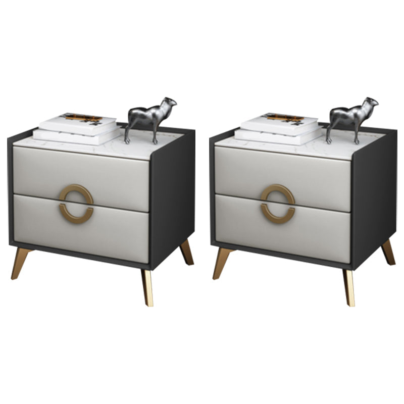Classic Glam Accent Table Nightstand Stone Nightstand with 2 Drawers Dark Gray Beige 2 Piece Set Clearhalo 'Bedroom Furniture' 'furn' 'furn_night_stand' 'Furniture' 'night_stand' 'Nightstands' 7496316