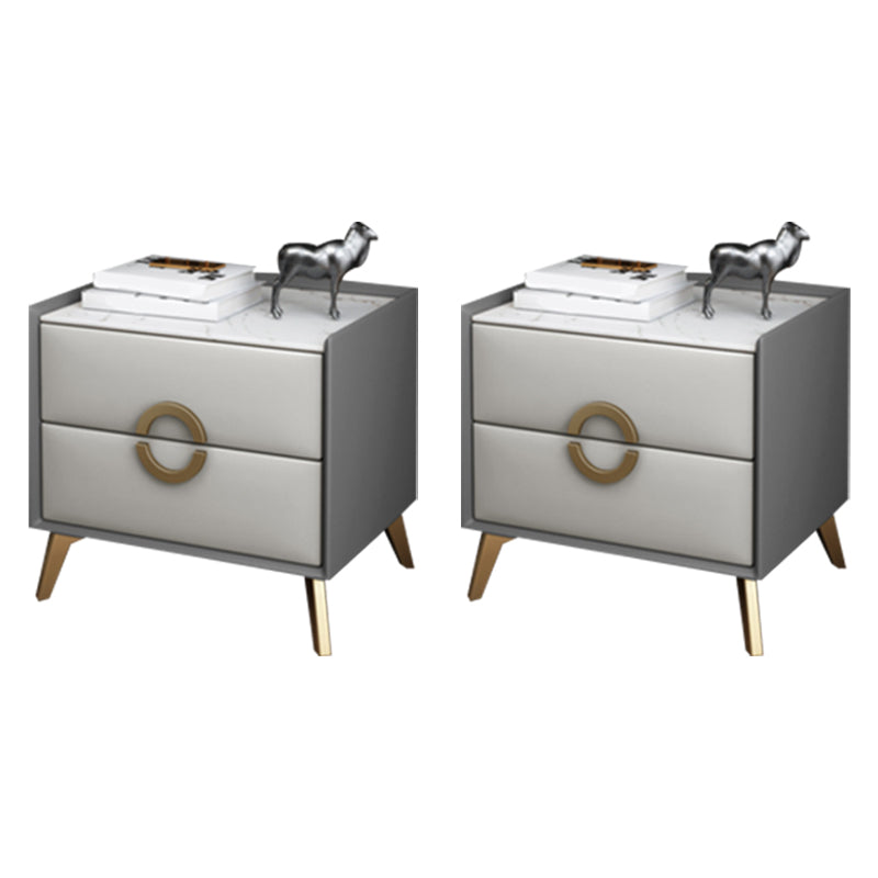 Classic Glam Accent Table Nightstand Stone Nightstand with 2 Drawers Light Gray Beige 2 Piece Set Clearhalo 'Bedroom Furniture' 'furn' 'furn_night_stand' 'Furniture' 'night_stand' 'Nightstands' 7496317