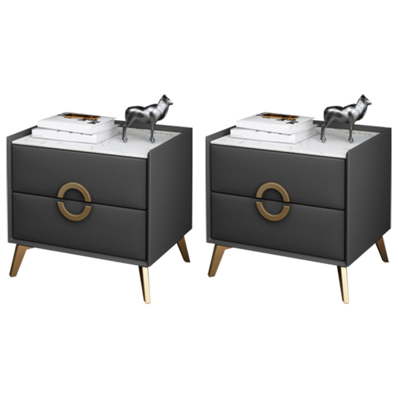 Classic Glam Accent Table Nightstand Stone Nightstand with 2 Drawers Dark Gray 2 Piece Set Clearhalo 'Bedroom Furniture' 'furn' 'furn_night_stand' 'Furniture' 'night_stand' 'Nightstands' 7496318