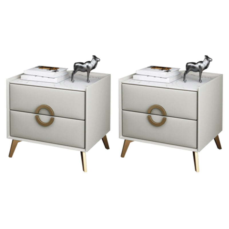 Classic Glam Accent Table Nightstand Stone Nightstand with 2 Drawers Off-White 2 Piece Set Clearhalo 'Bedroom Furniture' 'furn' 'furn_night_stand' 'Furniture' 'night_stand' 'Nightstands' 7496319