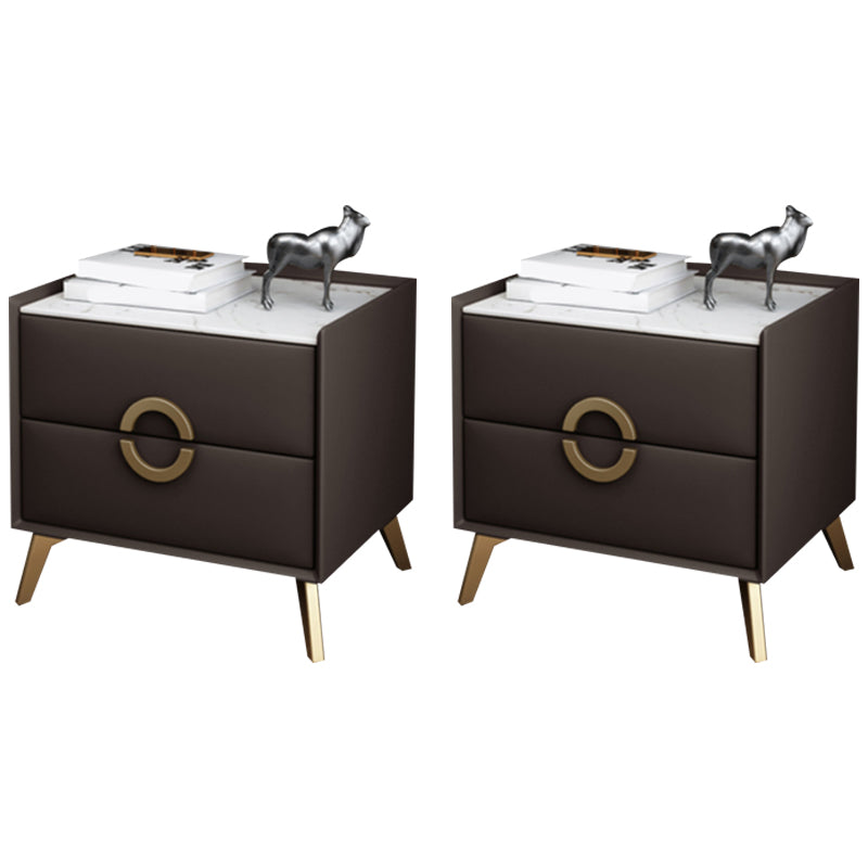 Classic Glam Accent Table Nightstand Stone Nightstand with 2 Drawers Light Coffee 2 Piece Set Clearhalo 'Bedroom Furniture' 'furn' 'furn_night_stand' 'Furniture' 'night_stand' 'Nightstands' 7496320