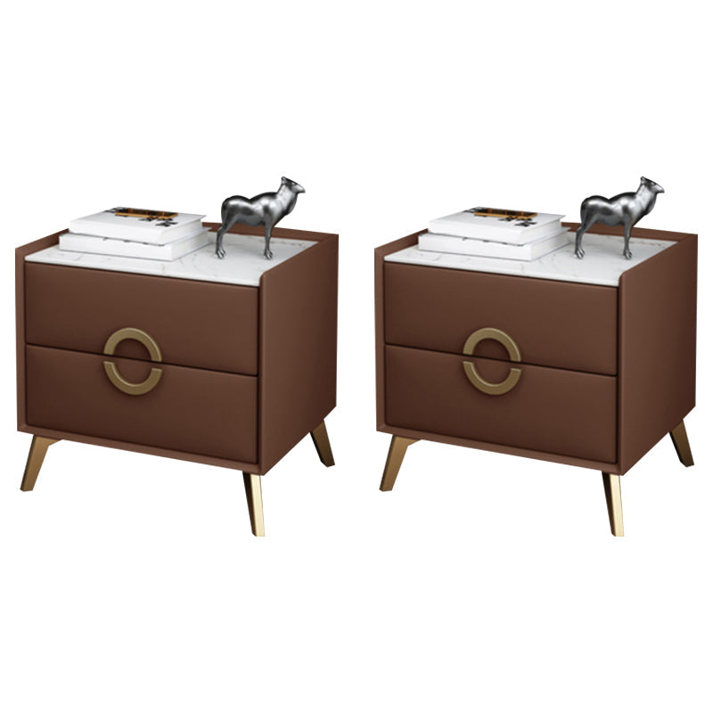 Classic Glam Accent Table Nightstand Stone Nightstand with 2 Drawers Brown 2 Piece Set Clearhalo 'Bedroom Furniture' 'furn' 'furn_night_stand' 'Furniture' 'night_stand' 'Nightstands' 7496321