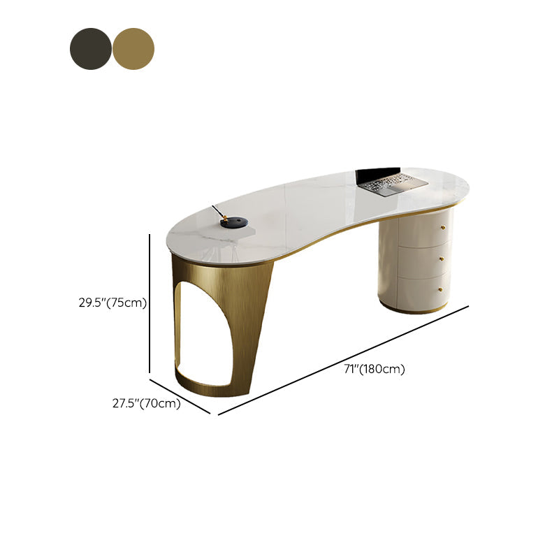 Table de bureau moderne de forme irrégulière Bureau d'écriture en pierre en or / gris