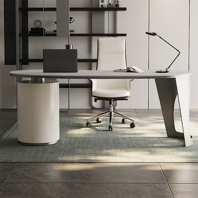 Table de bureau moderne de forme irrégulière Bureau d'écriture de pierre blanc 2-legs