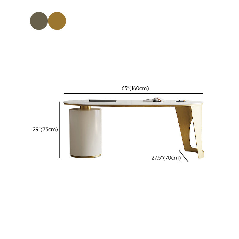 Table de bureau moderne de forme irrégulière Bureau d'écriture de pierre blanc 2-legs